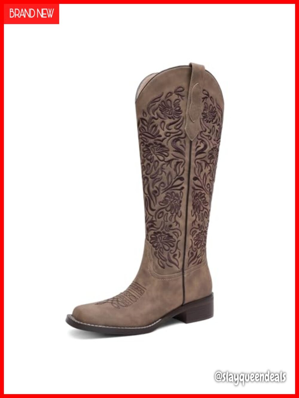 Women's Embroidered Cowboy Boots Knee High Western Square Toe Low Heel Pull On